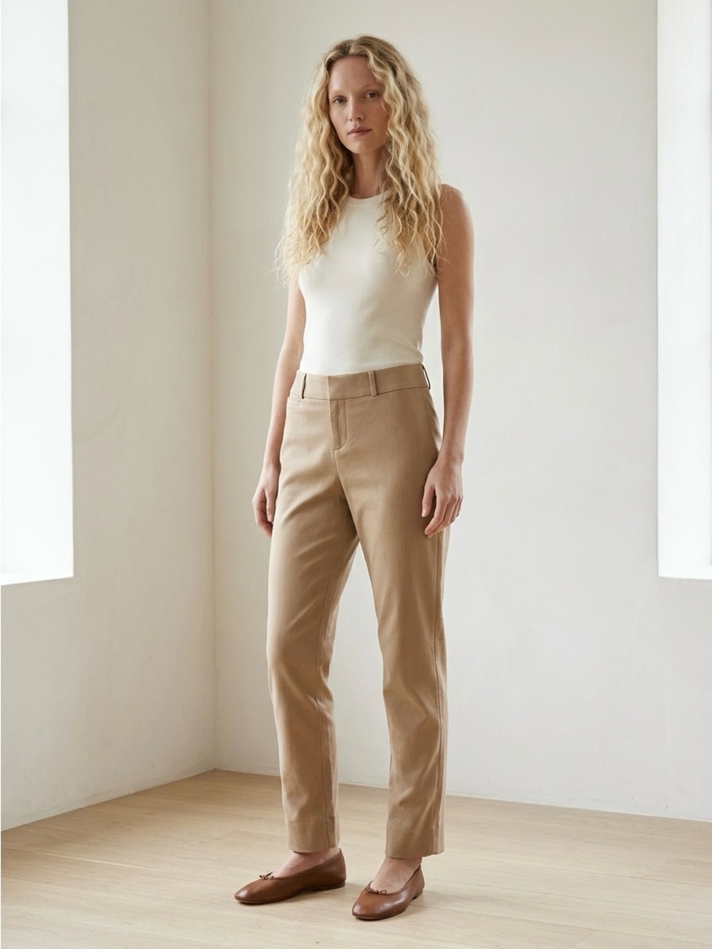 Banana Republic Tan Khaki Sloan Fit Ankle Pants 4 Minimalist Capsule Workwear